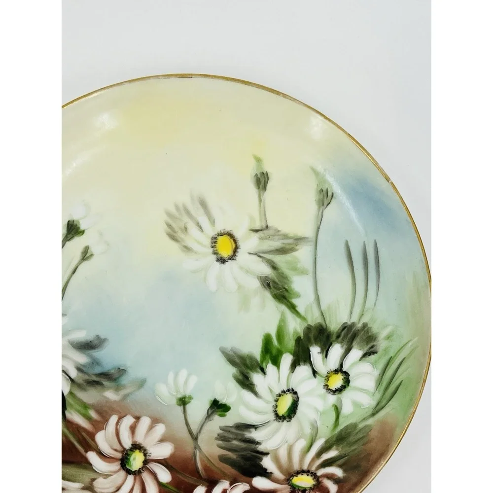 Vintage KPM Hand Painted Porcelain Floral Plate Daisies Gold Rim